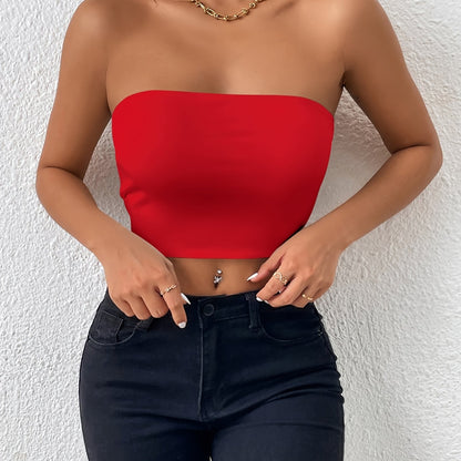 Vzyzv Sexy Bodycon Crop Tube Top, Solid Stretchy Tube Top, Casual Every Day Tops, Women's Clothing