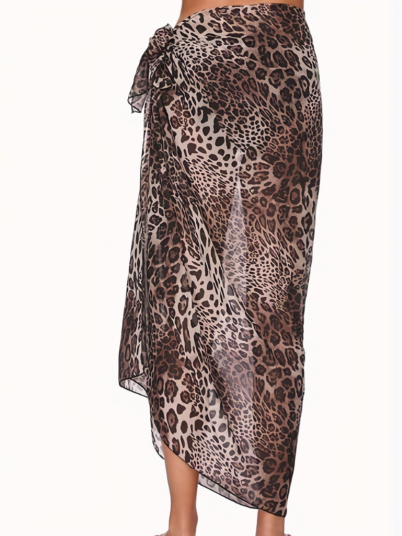 Vzyzv Leopard Print Cover Up Chiffon Skirt, Sexy Beach Wear Skirt, Women's Clothing