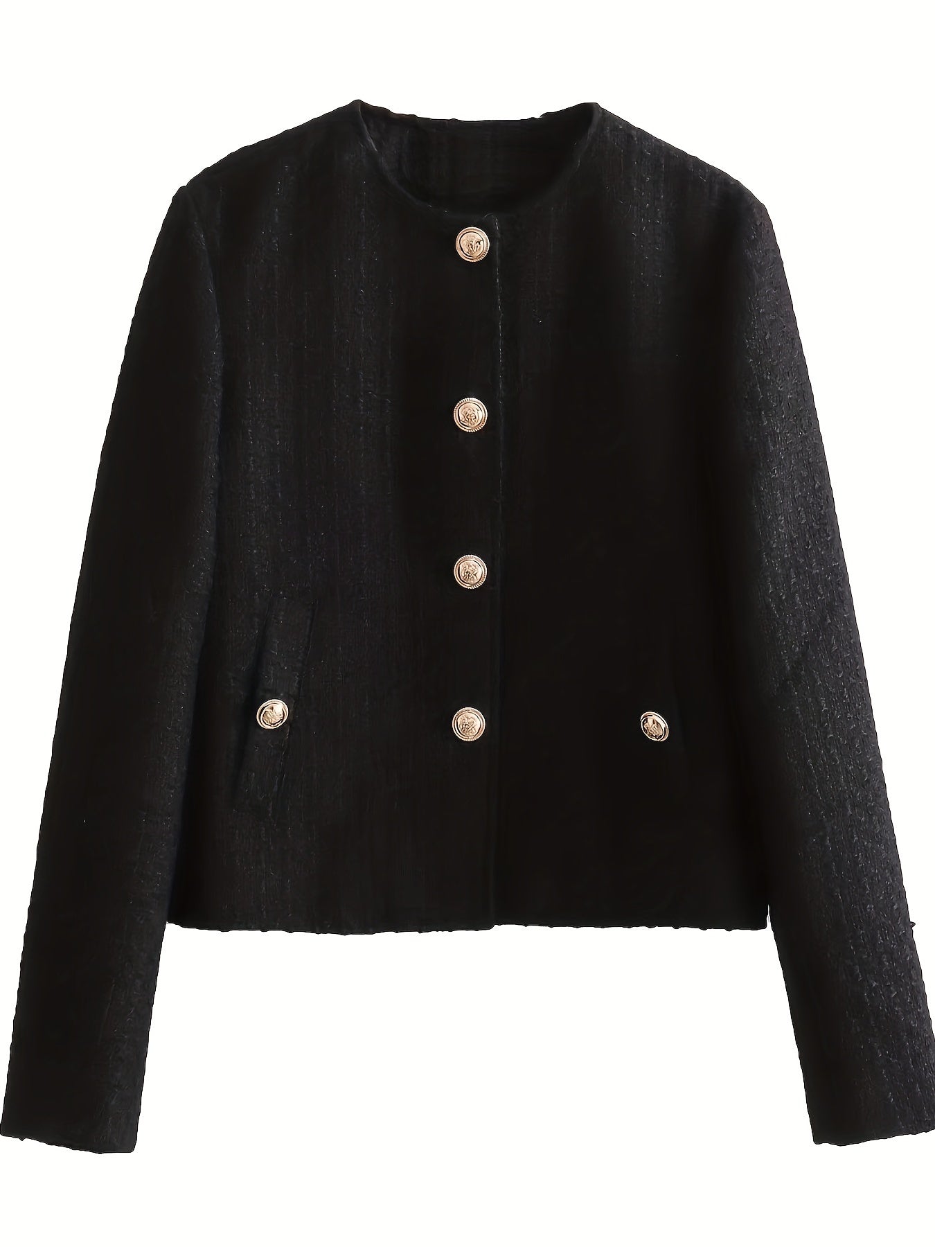 Vzyzv Solid Single Breasted Jacket, Elegant Long Sleeve Outwear For Fall & Winter, Women's Clothing
