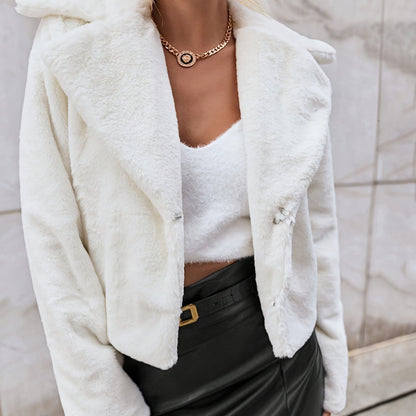 Vzyzv Solid Faux Fur Lapel Teddy Coat, Versatile Long Sleeve Thermal Winter Outwear, Women's Clothing