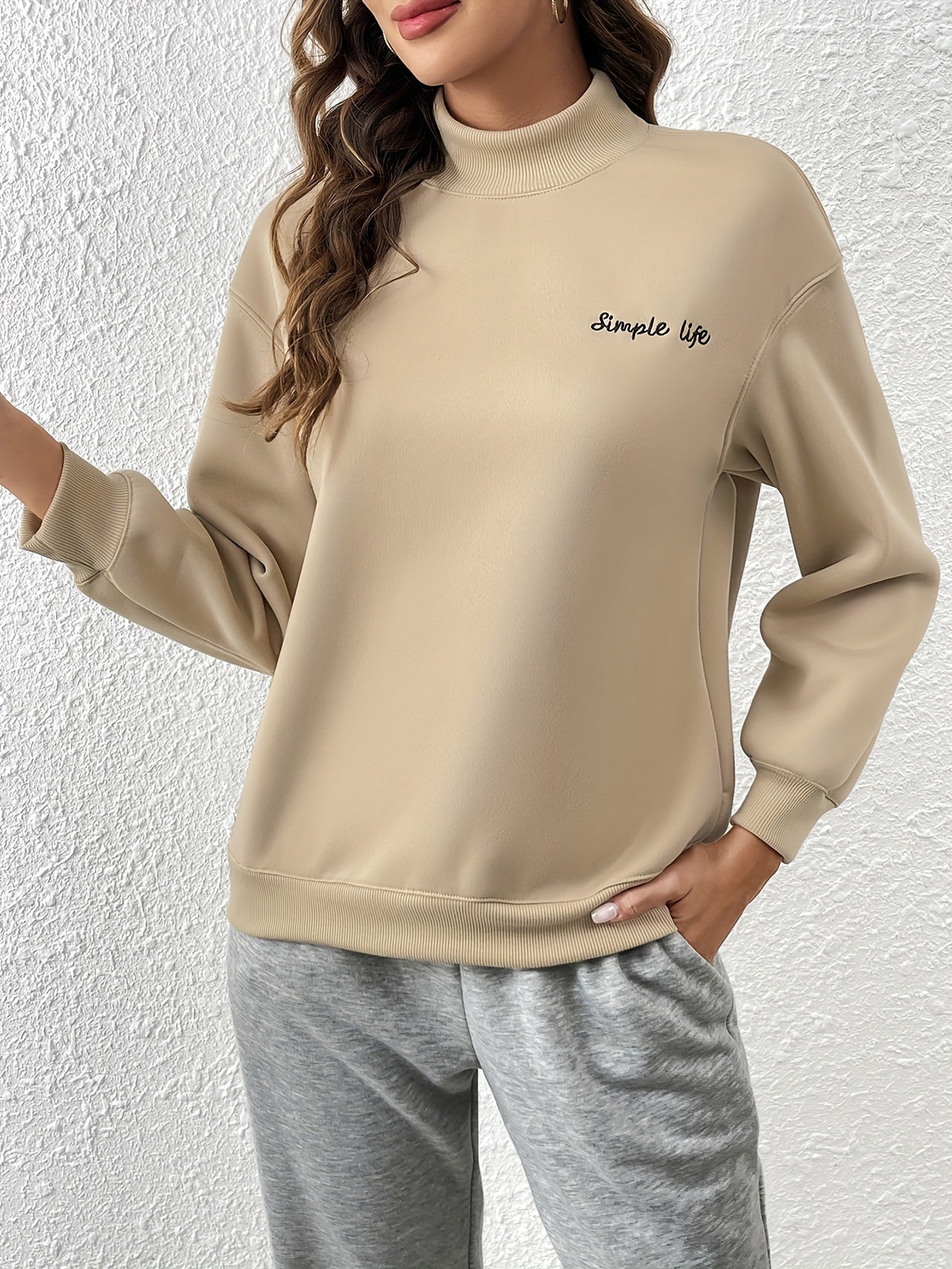 Vzyzv Letter Print Drop Shoulder Pullover Sweatshirt, Casual Long Sleeve Crew Neck Sweatshirt For Fall & Winter, Women's Clothing