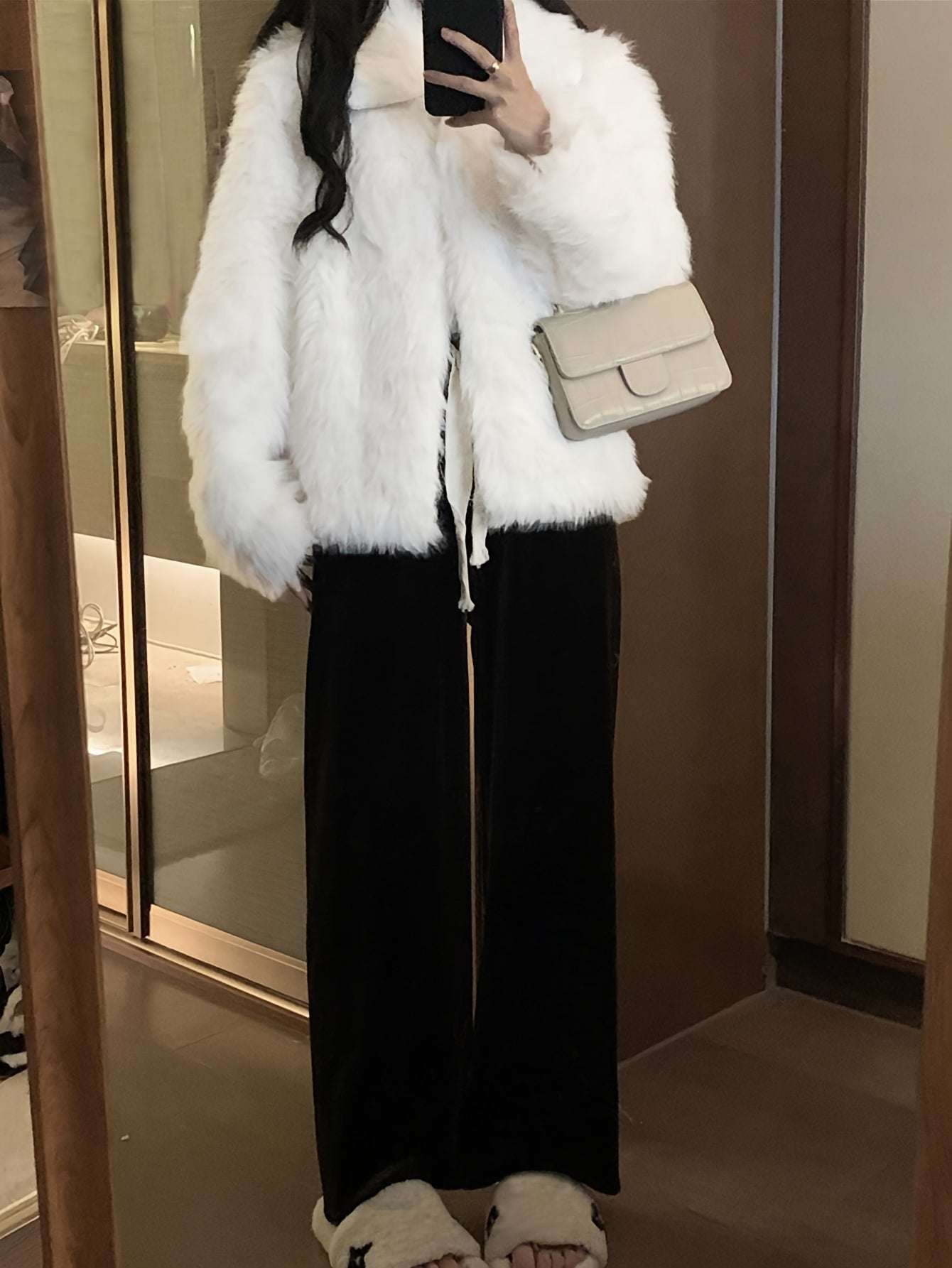 Vzyzv Fuzzy Solid Coat, Casual Long Coat For Fall & Winter, Women's Clothing