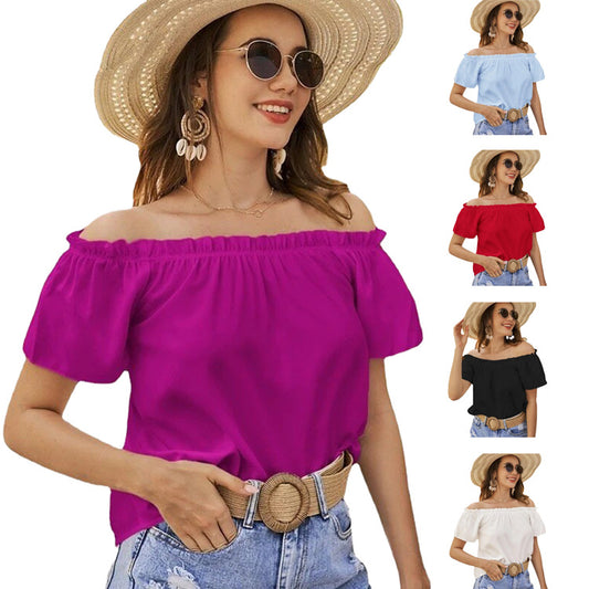 VZYZV European and American Women's Clothing  Spring and Summer New  Independent Station EBay Cross-Border Hot Sale off-the-Shoulder Ruffled Shirt for Women