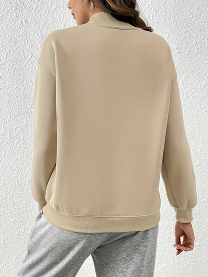 Vzyzv Letter Print Drop Shoulder Pullover Sweatshirt, Casual Long Sleeve Crew Neck Sweatshirt For Fall & Winter, Women's Clothing