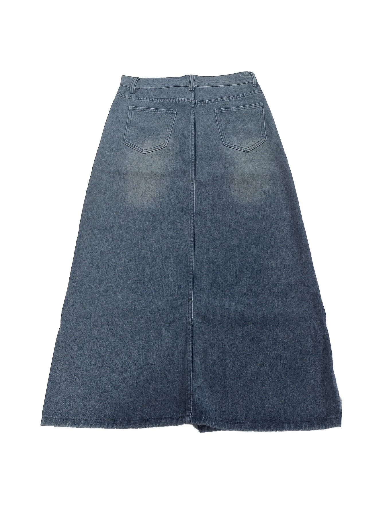 Vzyzv Split Front Niche Design Denim Midi Skirt, Double Button High Waist A-line Fashion Denim Skirt, Women's Denim Clothing