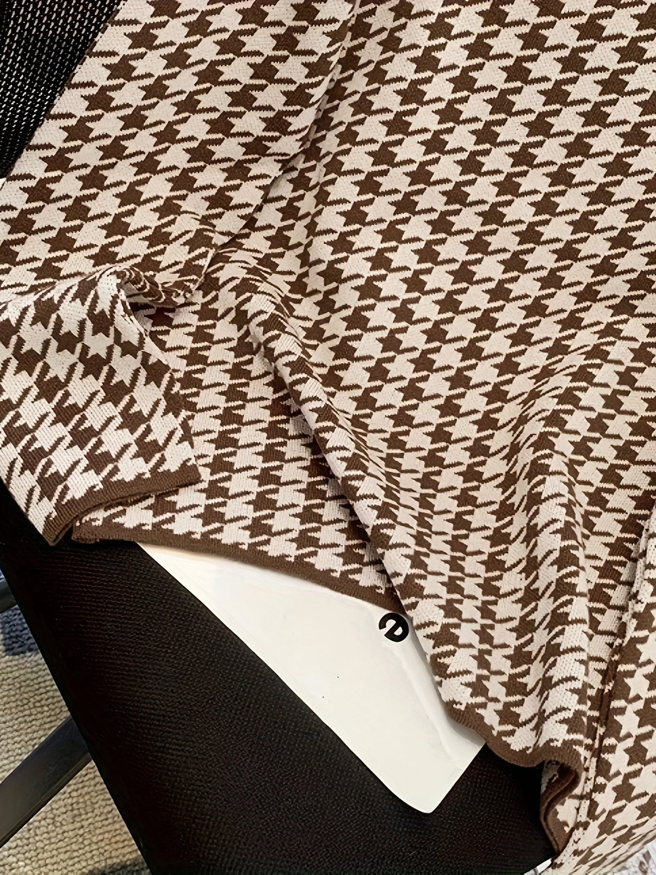 Vzyzv Houndstooth Pattern Turtle Neck Pullover Sweater, Elegant Long Sleeve Slim Versatile Sweater, Women's Clothing
