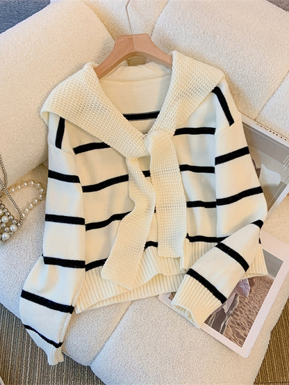 Vzyzv Striped Knitted Pullover Sweater, Casual Long Sleeve Sweater For Fall & Winter, Women's Clothing