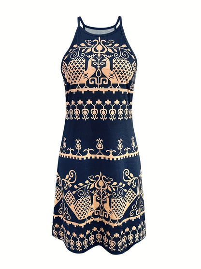 Vzyzv Random Print Halter Neck Dress, Summer Casual Every Day Dress, Women's Clothing