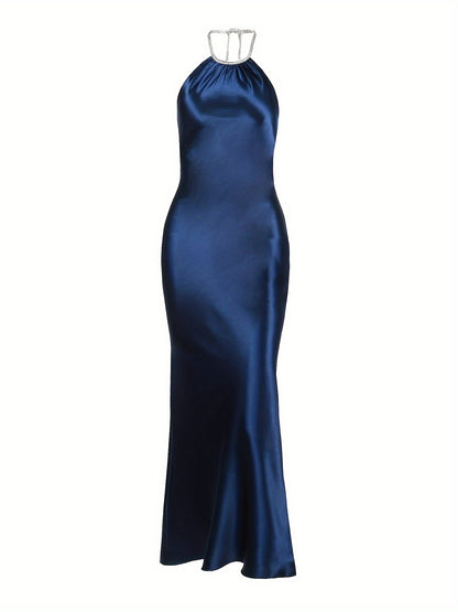 Vzyzv Backless Halter Neck Dress, Stylish Sleeveless Floor Length Mermaid Dress, Women's Clothing