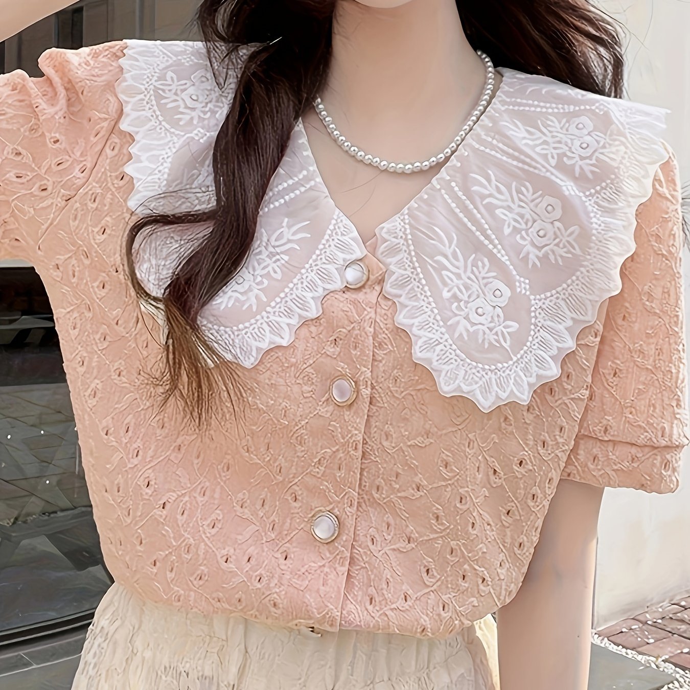 Vzyzv Contrast Trim Elegant Blouse, Short Sleeve Blouse For Spring & Summer, Women's Clothing