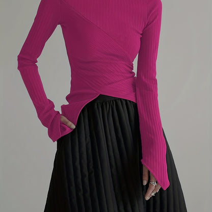 Vzyzv Elegant Long Sleeve Basic  T-Shirts, Solid Casual  T-Shirts For Spring & Fall, Women's Clothing