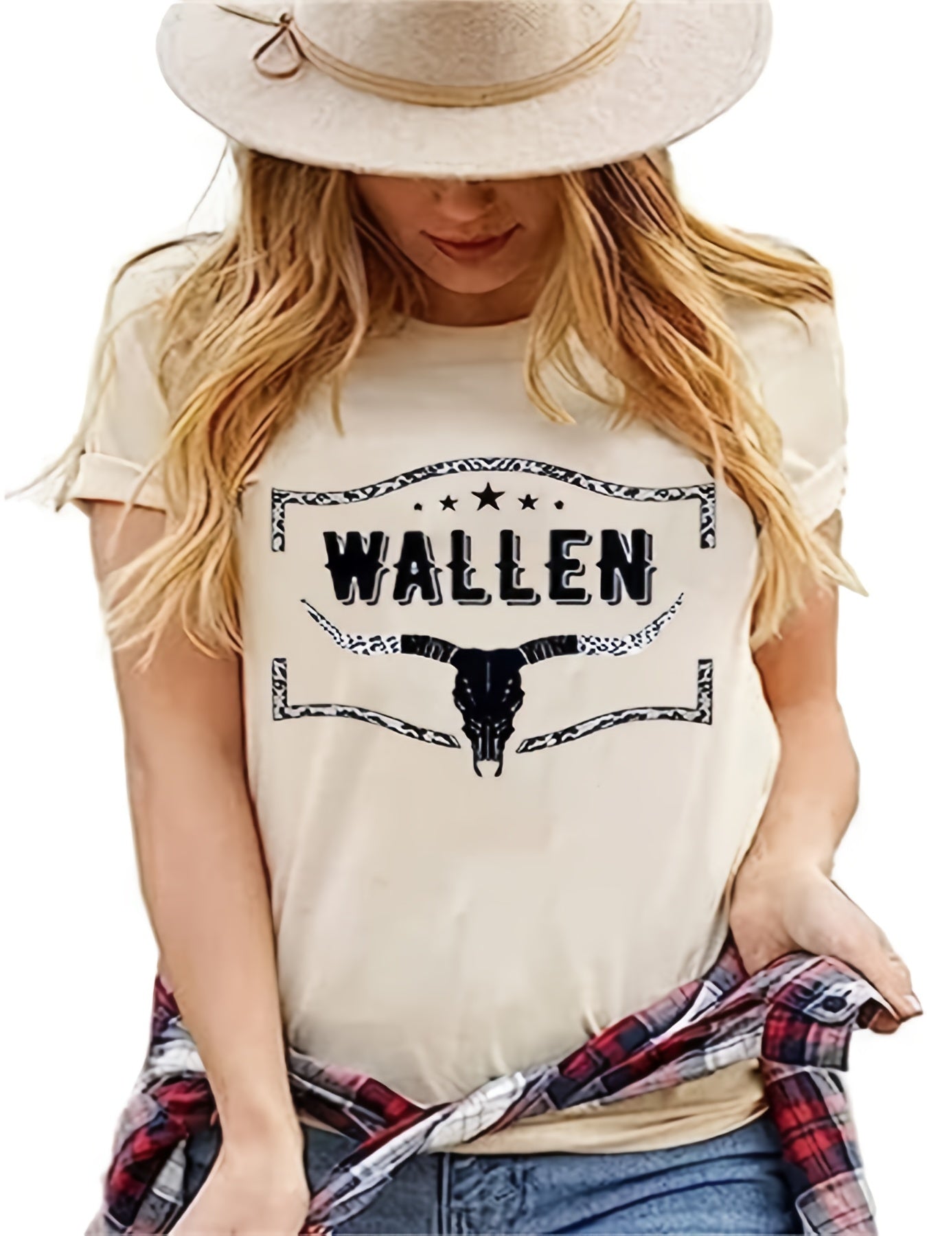 Vzyzv Cattle Print Western T-Shirt, Crew Neck Short Sleeve Casual Top For All Season, Women's Clothing