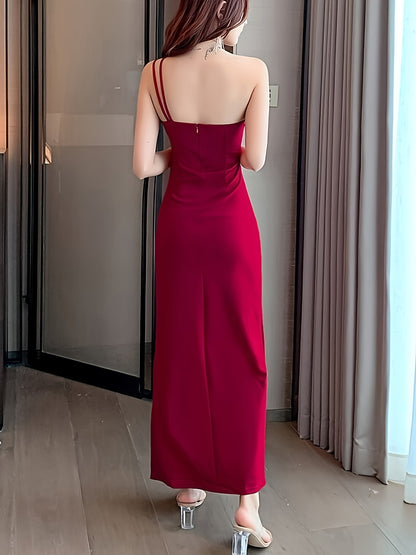 vzyzv  One Shoulder Cut Out Dress, Split Thigh Elegant Sleeveless Dress For Party & Banquet, Women's Clothing