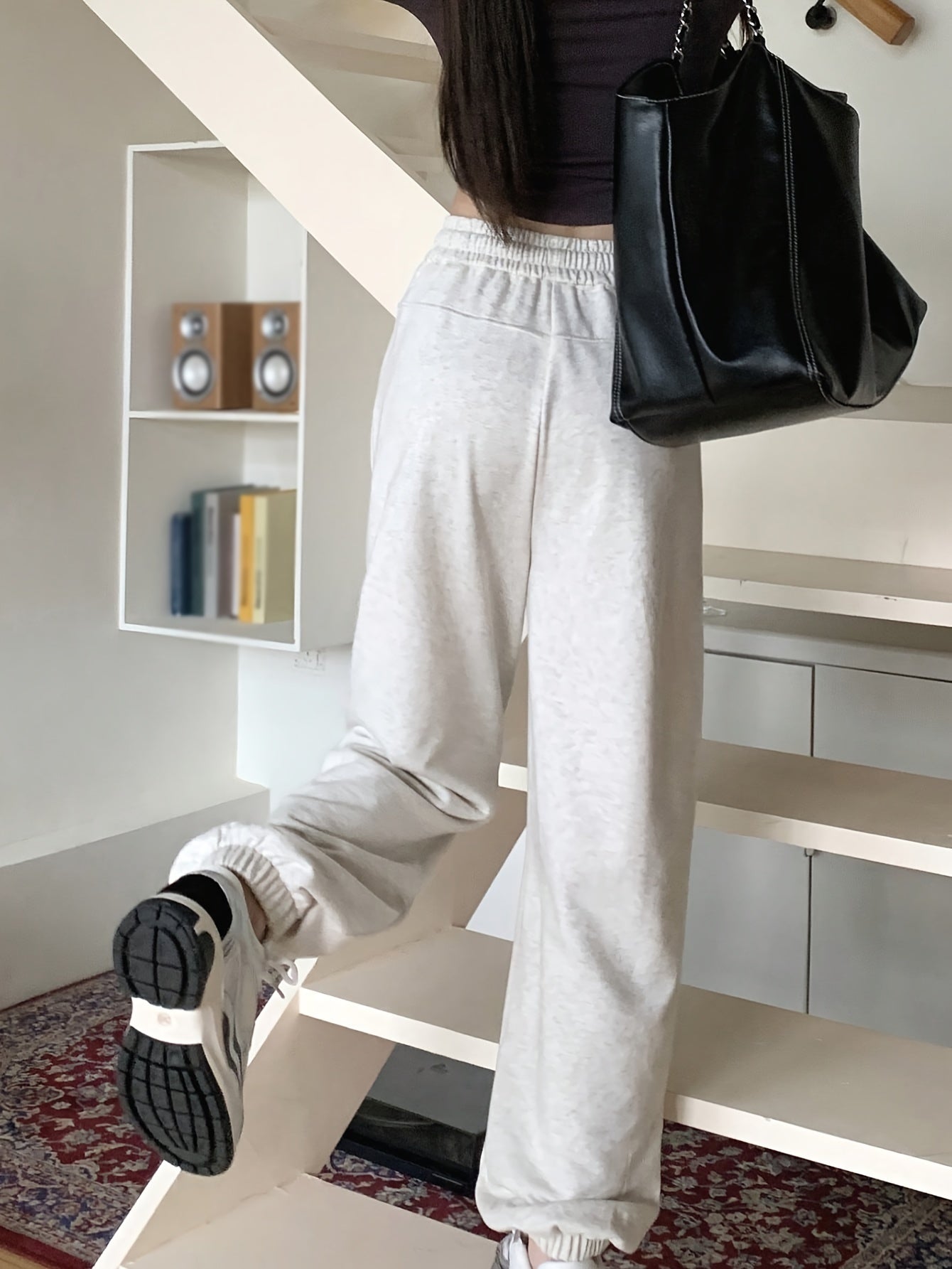 Vzyzv Top-stitching Baggy Jogger Pants, Casual Drawstring Sporty Pants With Pocket, Women's Clothing