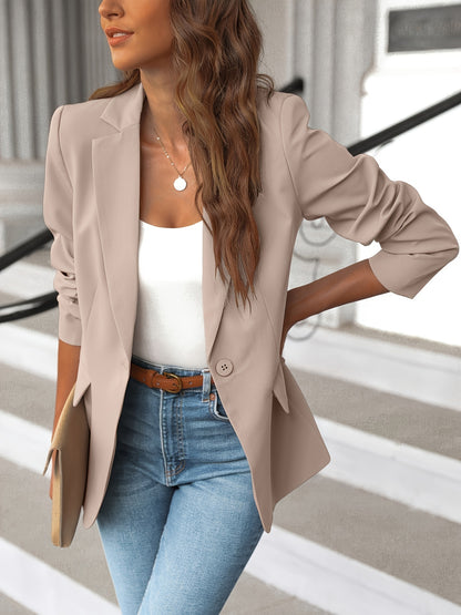 Vzyzv Classy Blazer Jacket: Lightweight and Silky Outerwear for Women's Office Wear with Pockets.