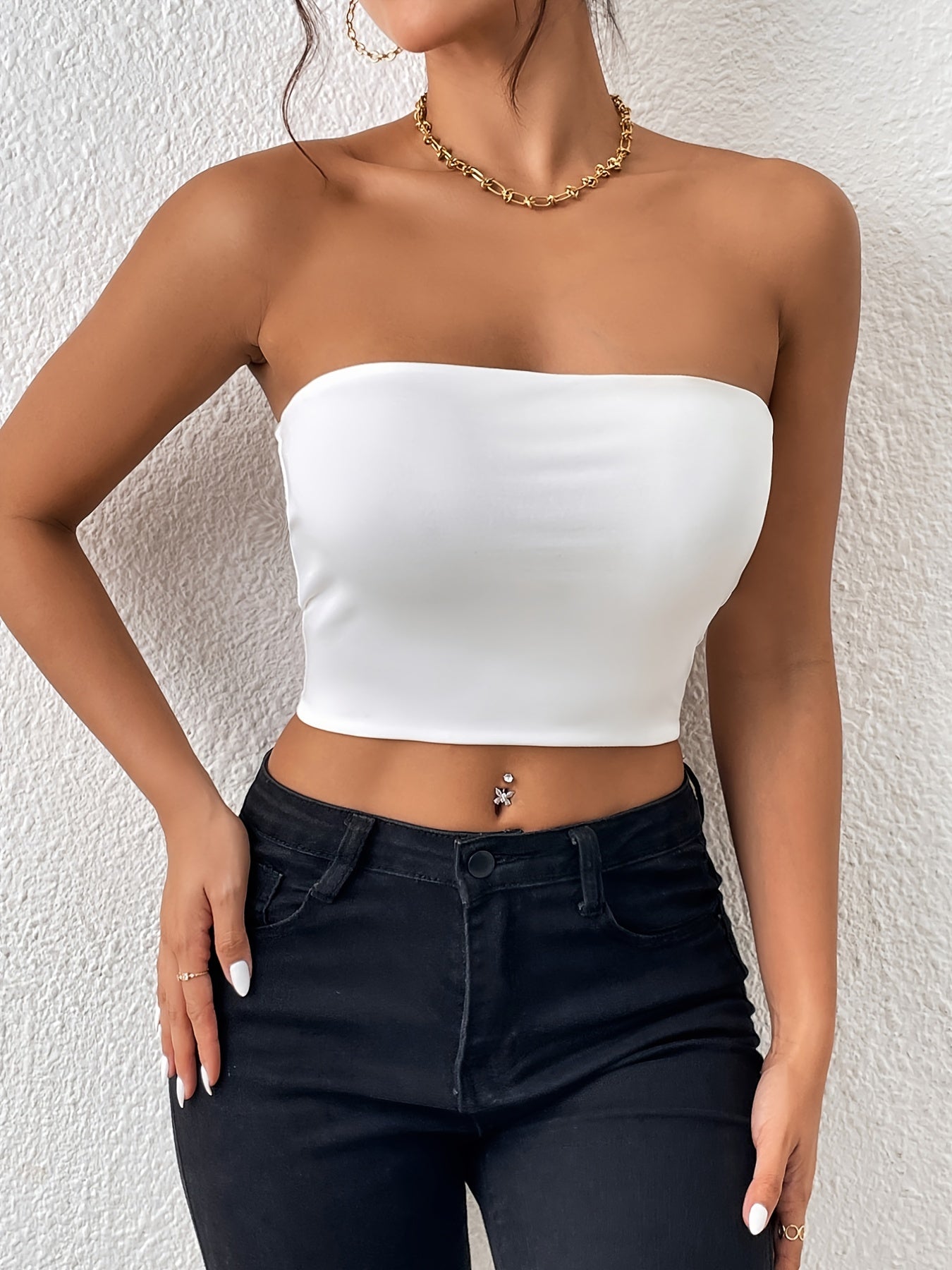 Vzyzv Sexy Bodycon Crop Tube Top, Solid Stretchy Tube Top, Casual Every Day Tops, Women's Clothing