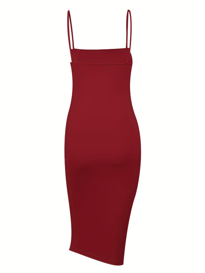 vzyzv  Solid Ruched Dress, Elegant Spaghetti Strap Bodycon Sleeveless Dress, Women's Clothing