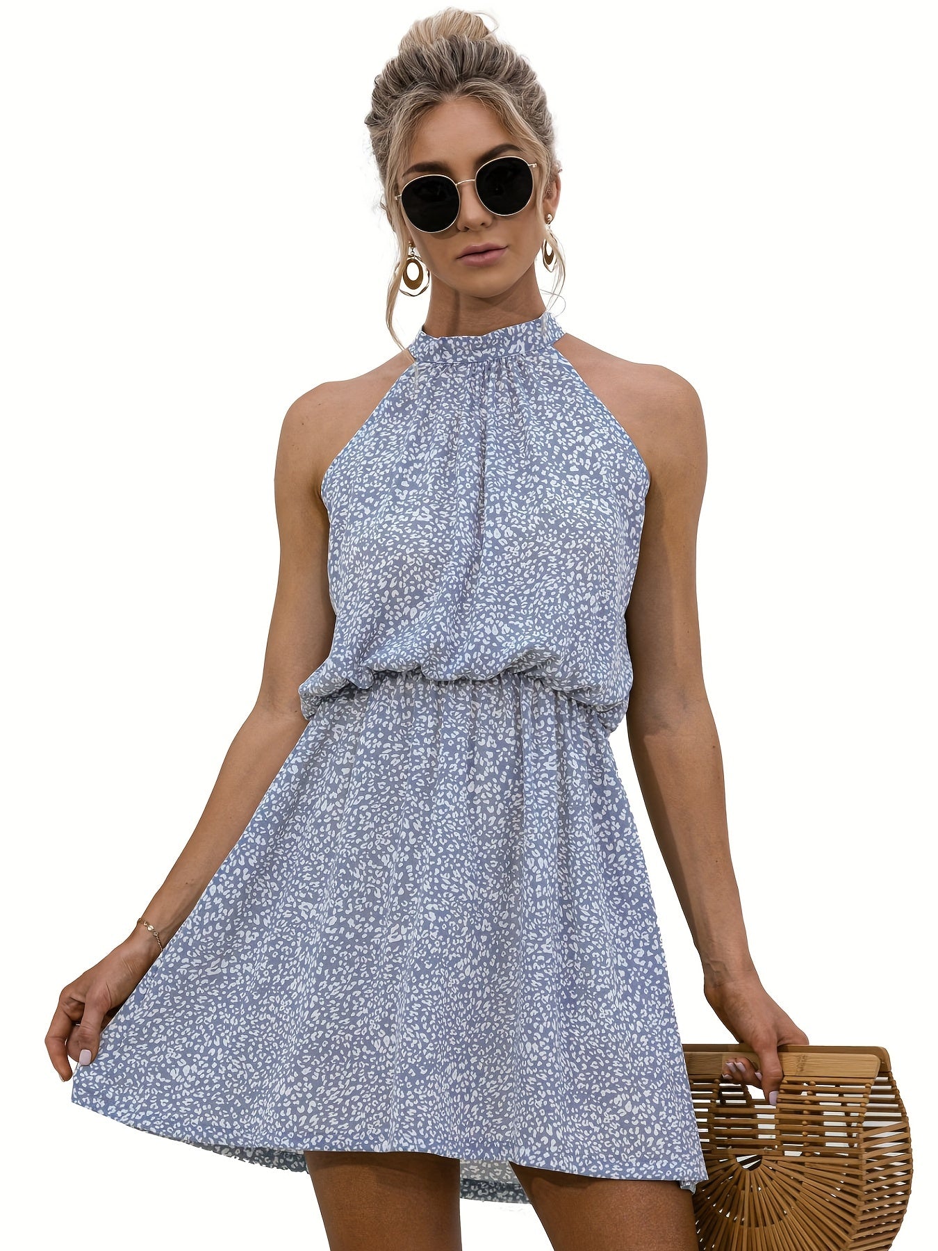 Vzyzv Floral Print Halter Neck Dress, Sexy Sleeveless Dress For Spring & Summer, Women's Clothing