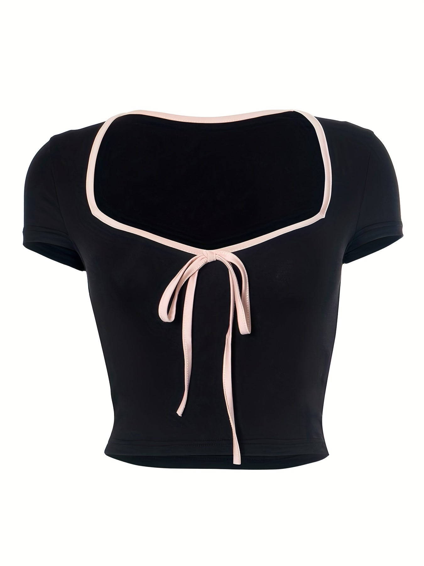 Vzyzv Bow Tie Slim T-shirt, Sexy Short Sleeve Cropped T-shirt, Women's Clothing