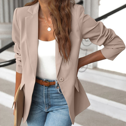 Vzyzv Classy Blazer Jacket: Lightweight and Silky Outerwear for Women's Office Wear with Pockets.