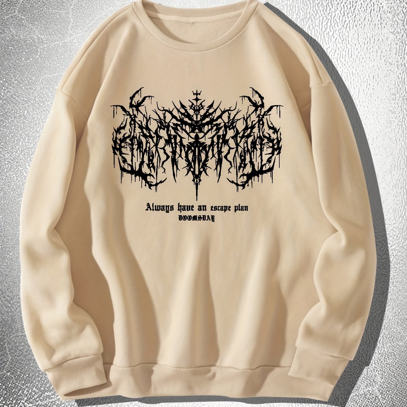 Vzyzv y2k Skeleton & Thorns Print Sweatshirt, Men's Casual Graphic Design Middle Stretch Crew Neck Pullover Sweatshirt For Autumn Winter