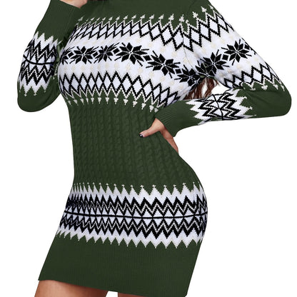 Vzyzv Christmas Turtleneck Sweater Dress, Long Sleeve Sweater Dress, Casual Sweater Dress For Fall & Winter, Women's Clothing