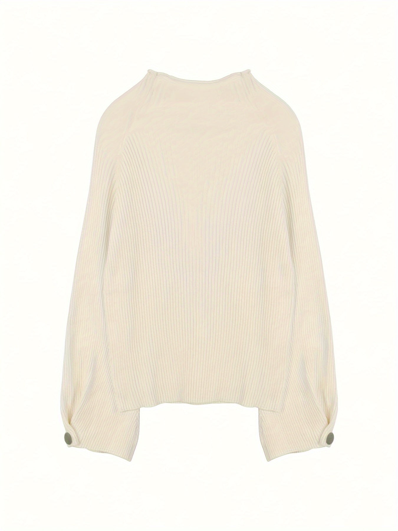 Vzyzv Button Decor Mock Neck Sweater, Elegant Long Sleeve Sweater For Fall & Winter, Women's Clothing
