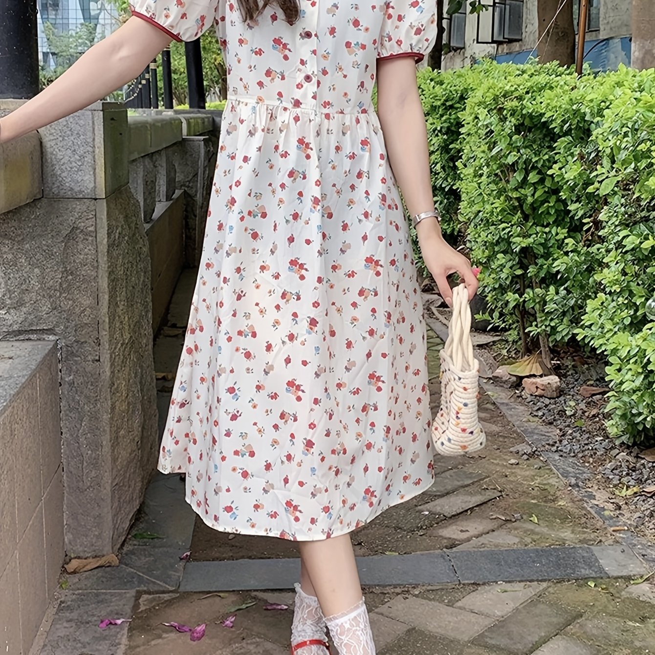 Vzyzv Floral Print Collared Dress, Elegant Short Sleeve Dress For Spring & Summer, Women's Clothing