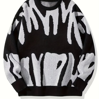 Vzyzv Y2K Graphic Pattern Pullover Sweater, Crew Neck Long Sleeve Sweater, Women's Clothing