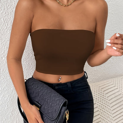 Vzyzv Sexy Bodycon Crop Tube Top, Solid Stretchy Tube Top, Casual Every Day Tops, Women's Clothing