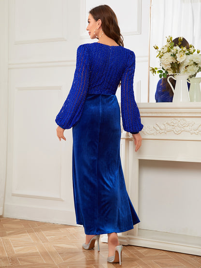 Vzyzv Elegant Slim Surplice Neck Dress, Solid Long Sleeve Ankle Dress For Party & Banquet, Women's Clothing