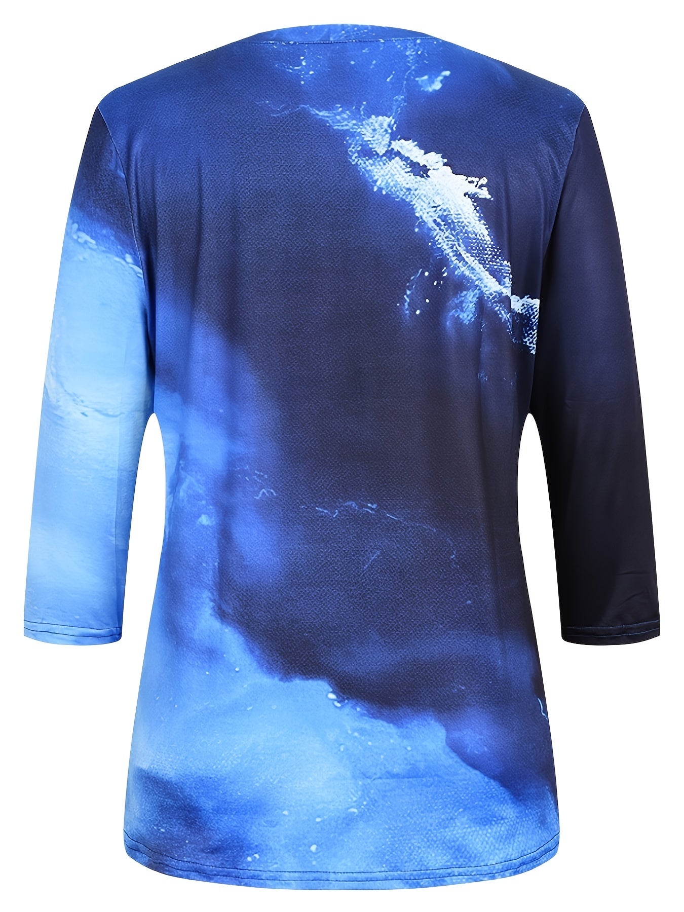 Vzyzv Landscape Print 3/4 Sleeve T-shirt, Casual Crew Neck Comfy T-shirt, Women's Clothing