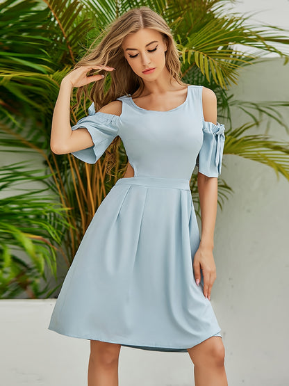 Vzyzv Elegant Off Shoulder Women's High Waist Dress, Fashion Solid Slim Temperament Dress,  Women's Clothing