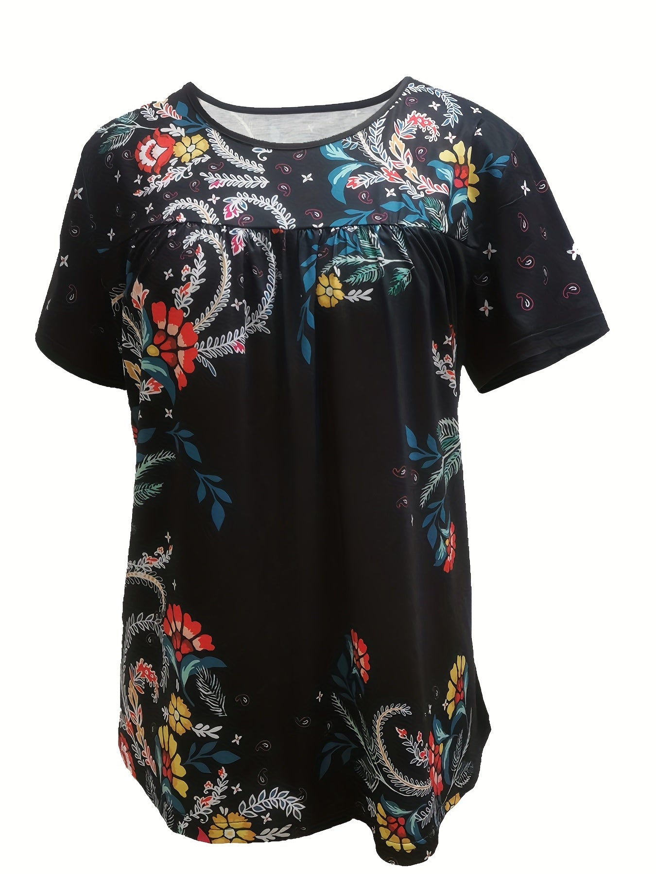 Vzyzv Women's Plus Size Boho Floral Print T-Shirt - Soft and Stretchy Short Sleeve Round Neck Tee