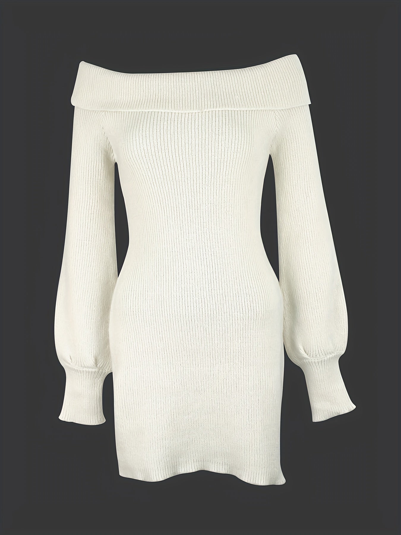 VzyzvSolid Off-shoulder Knit Dress, Elegant Long Sleeve Dress For Fall & Winter, Women's Clothing