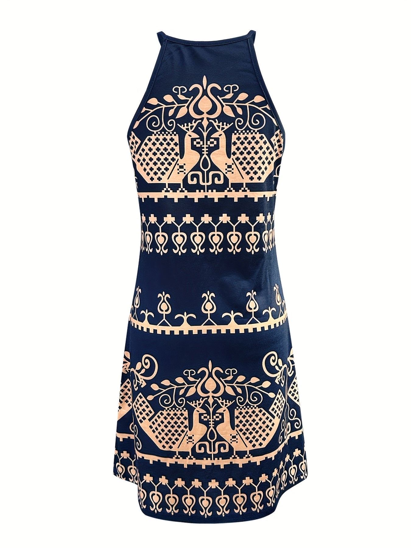 Vzyzv Random Print Halter Neck Dress, Summer Casual Every Day Dress, Women's Clothing