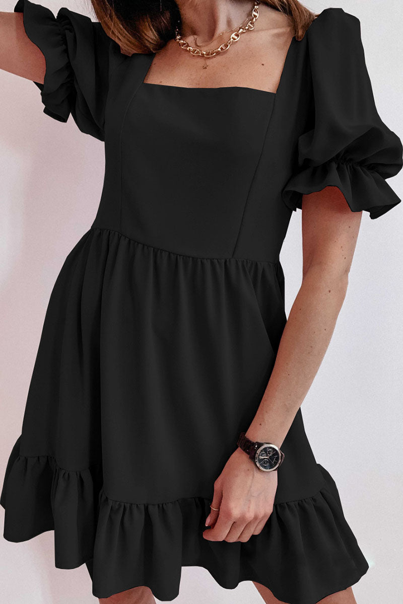 vzYzv Fashion Casual Solid Patchwork Square Collar A Line Dresses
