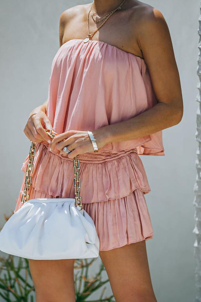vzYzv Fashion Street Solid Patchwork Strapless Waist Skirt Dresses