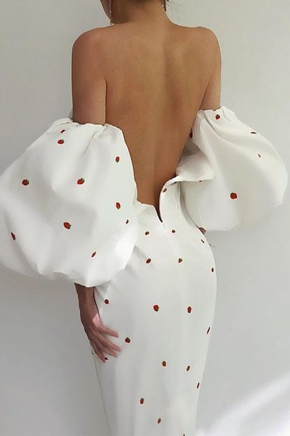 vzYzv Fashion Elegant Print Draw String Backless Strapless Pencil Skirt Dresses