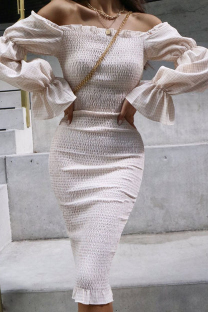vzYzv Fashion Casual Solid Split Joint Off the Shoulder Pencil Skirt Dresses