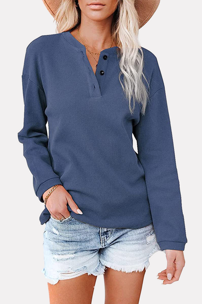 Casual Solid Buckle O Neck Tops