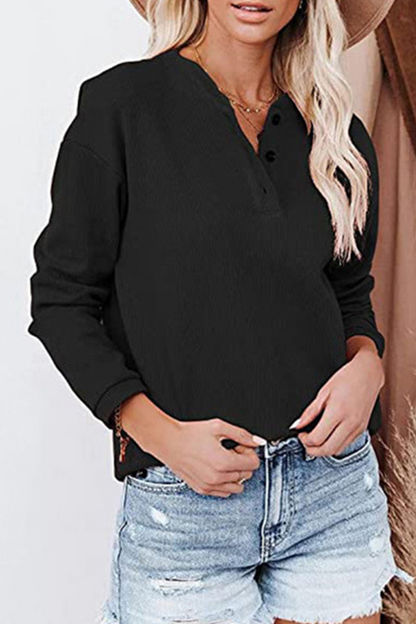 Casual Solid Buckle O Neck Tops