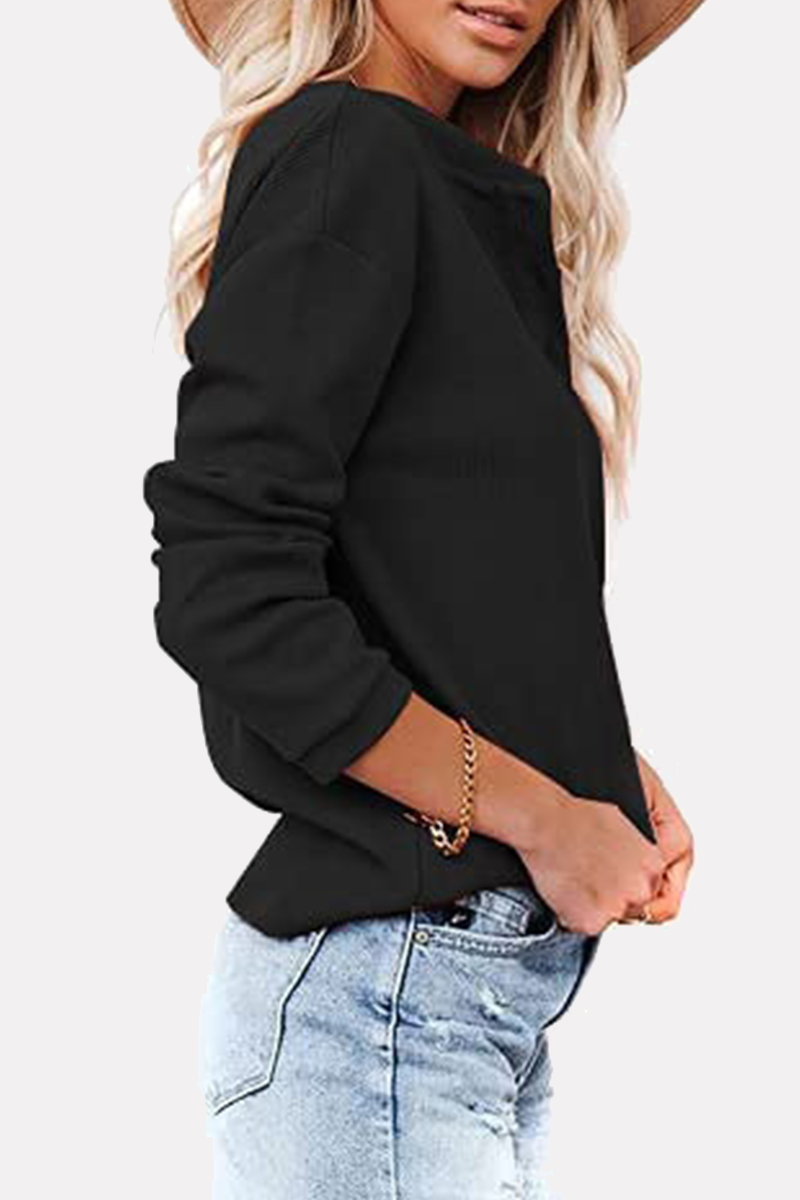 Casual Solid Buckle O Neck Tops