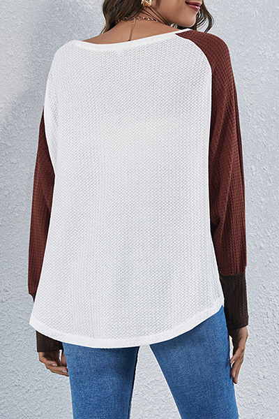 Casual Patchwork Contrast O Neck Tops(4 Colors)