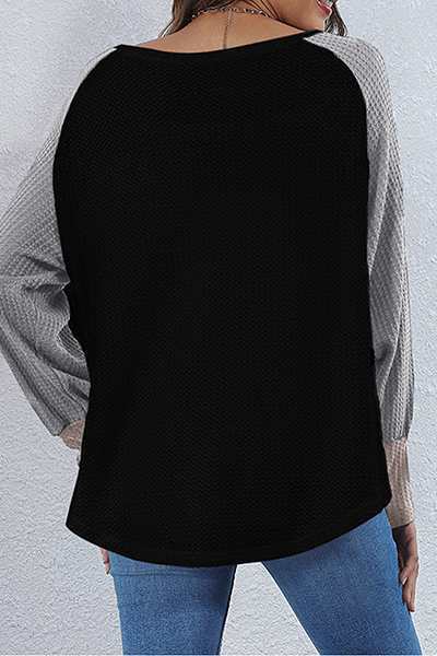 Casual Patchwork Contrast O Neck Tops(4 Colors)