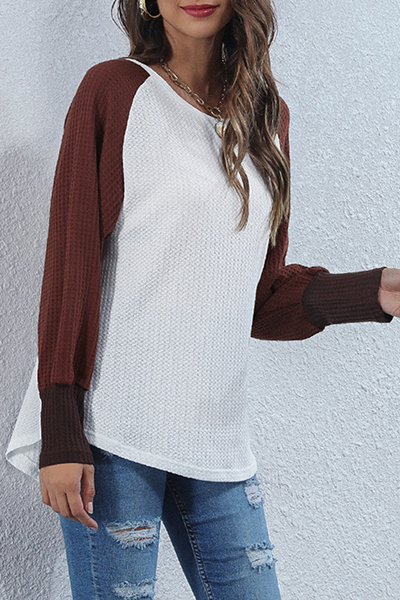 Casual Patchwork Contrast O Neck Tops(4 Colors)