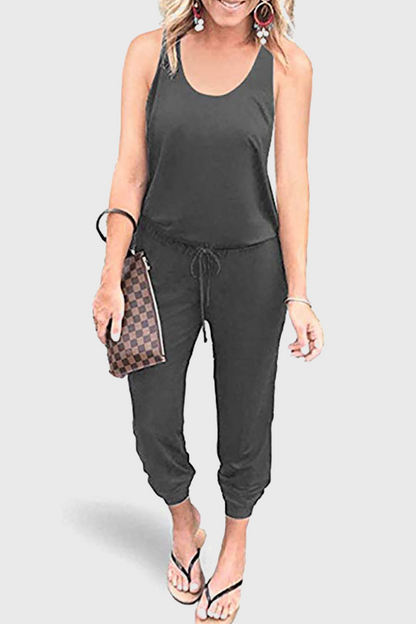 Casual Solid Patchwork Frenulum U Neck Jumpsuits(4 Colors)