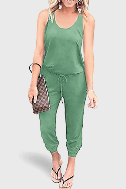 Casual Solid Patchwork Frenulum U Neck Jumpsuits(4 Colors)