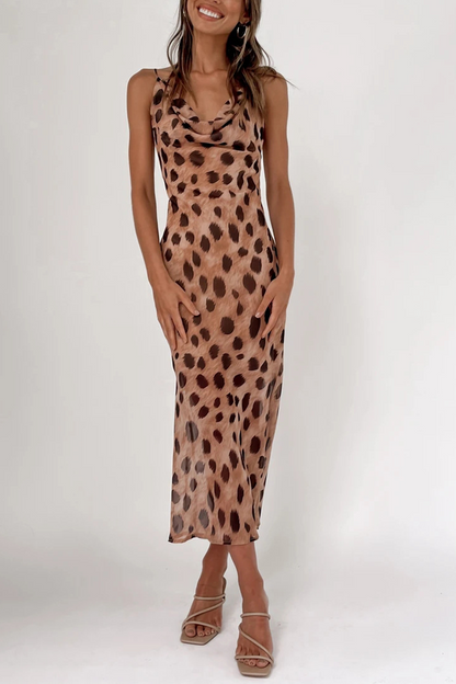 vzYzv Sexy Animal Print Leopard Patchwork Spaghetti Strap Pencil Skirt Dresses