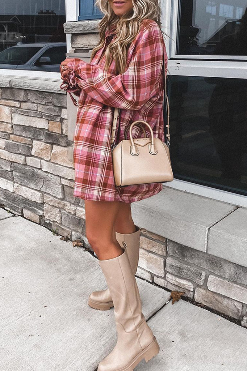 Casual Plaid Patchwork Turndown Collar Blouses